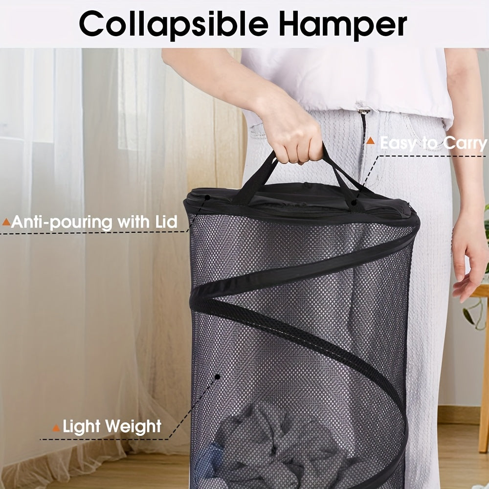 Large Collapsible Laundry Basket with Lid Foldable Mesh Pop Up Hamper