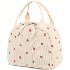 Corduroy Lunch Bag Strawberry Thermal Tote Large Capacity Cooler