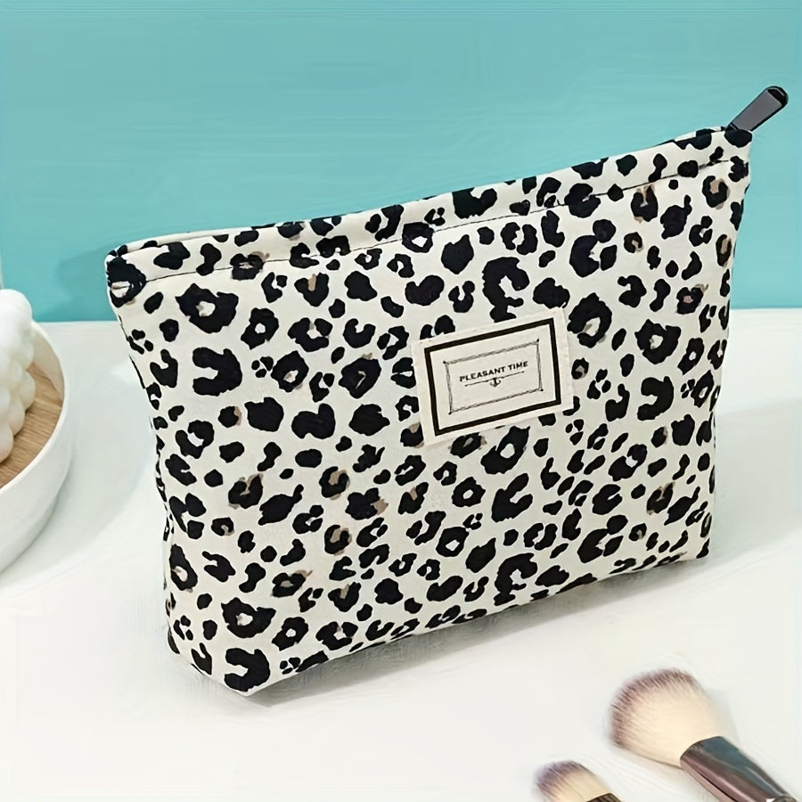 Leopard Print Makeup Bag Zipper Cosmetic Pouch Travel Toiletry Organizer