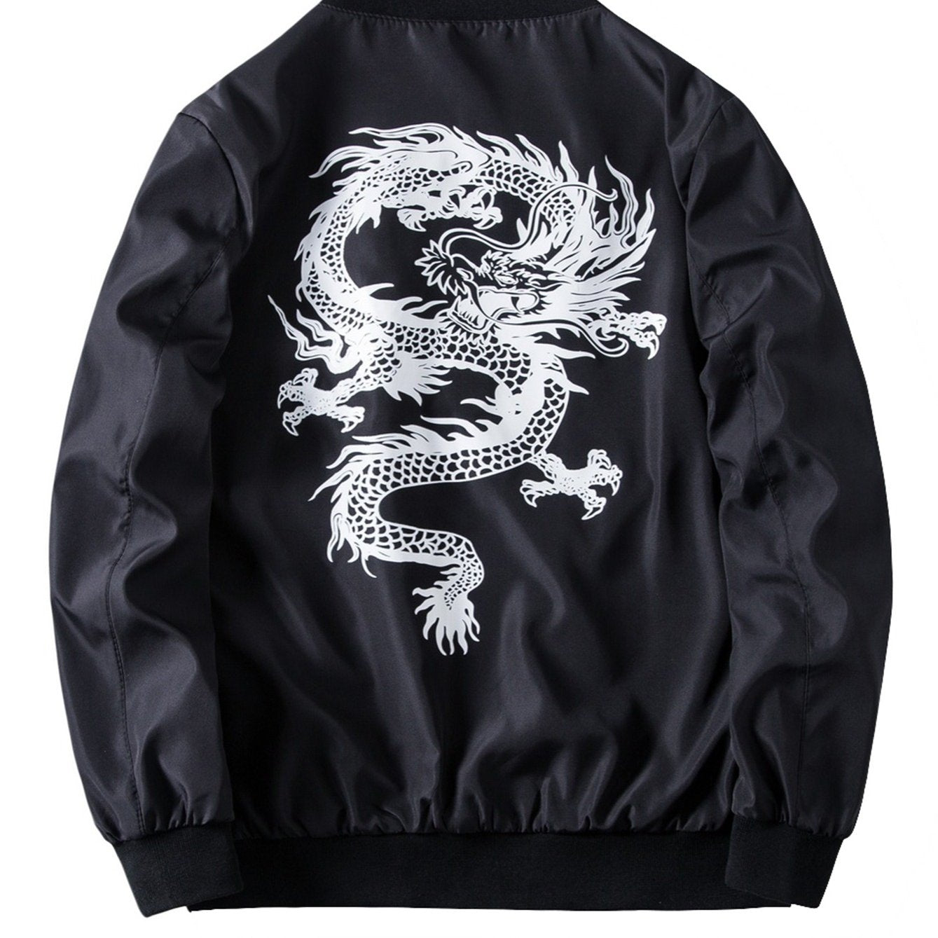 Men's Dragon Printed Baseball Collar Jacket