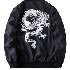 Men's Dragon Printed Baseball Collar Jacket