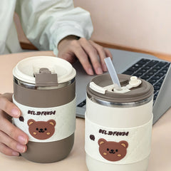 Stainless Steel Coffee Mug 500ml with Lid & Straw
