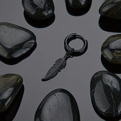 Punk Style Feather Pendant Steel Earrings