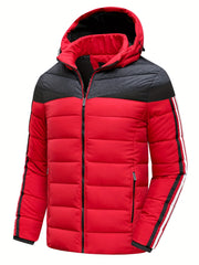 Hooded Winter Jacket Men Zip Up Casual Outdoor Coat