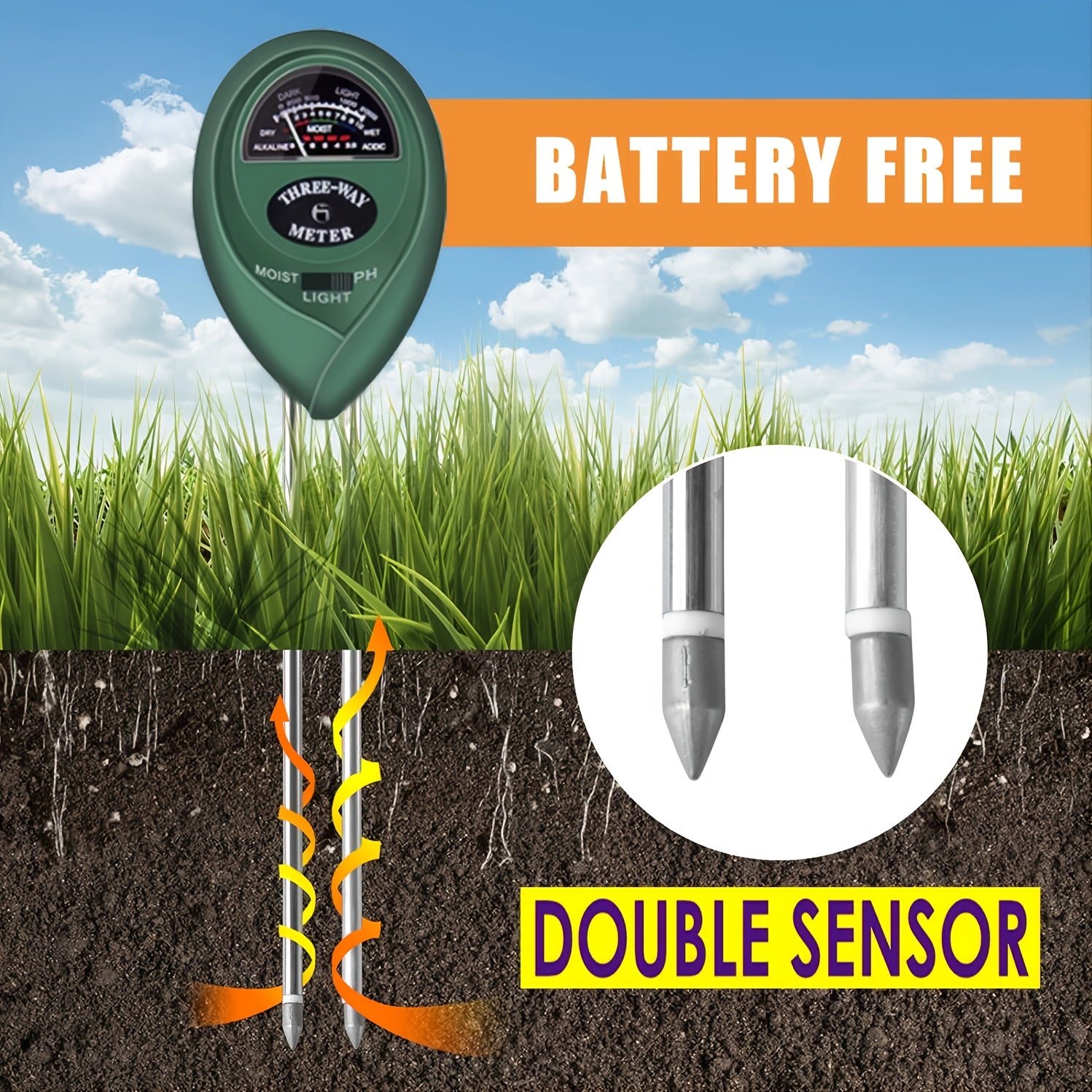 3-in-1 Soil Meter for Healthy Plants: Moisture, Light & PH Tester