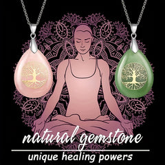 Life Tree Teardrop Crystal Pendant Necklace Chakra Charms for Women