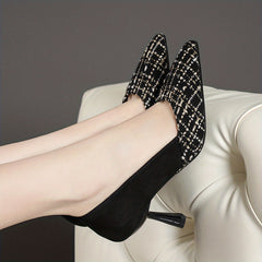 Women's Plaid Stiletto Heels Point Toe Work Pumps