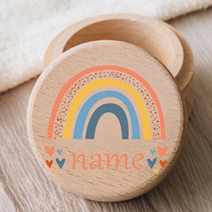 Personalized Rainbow Wooden Tooth Keepsake Box Engraved Name Colorful