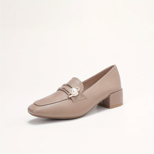 Women's Faux Metal Block Heels Slip On Shoes