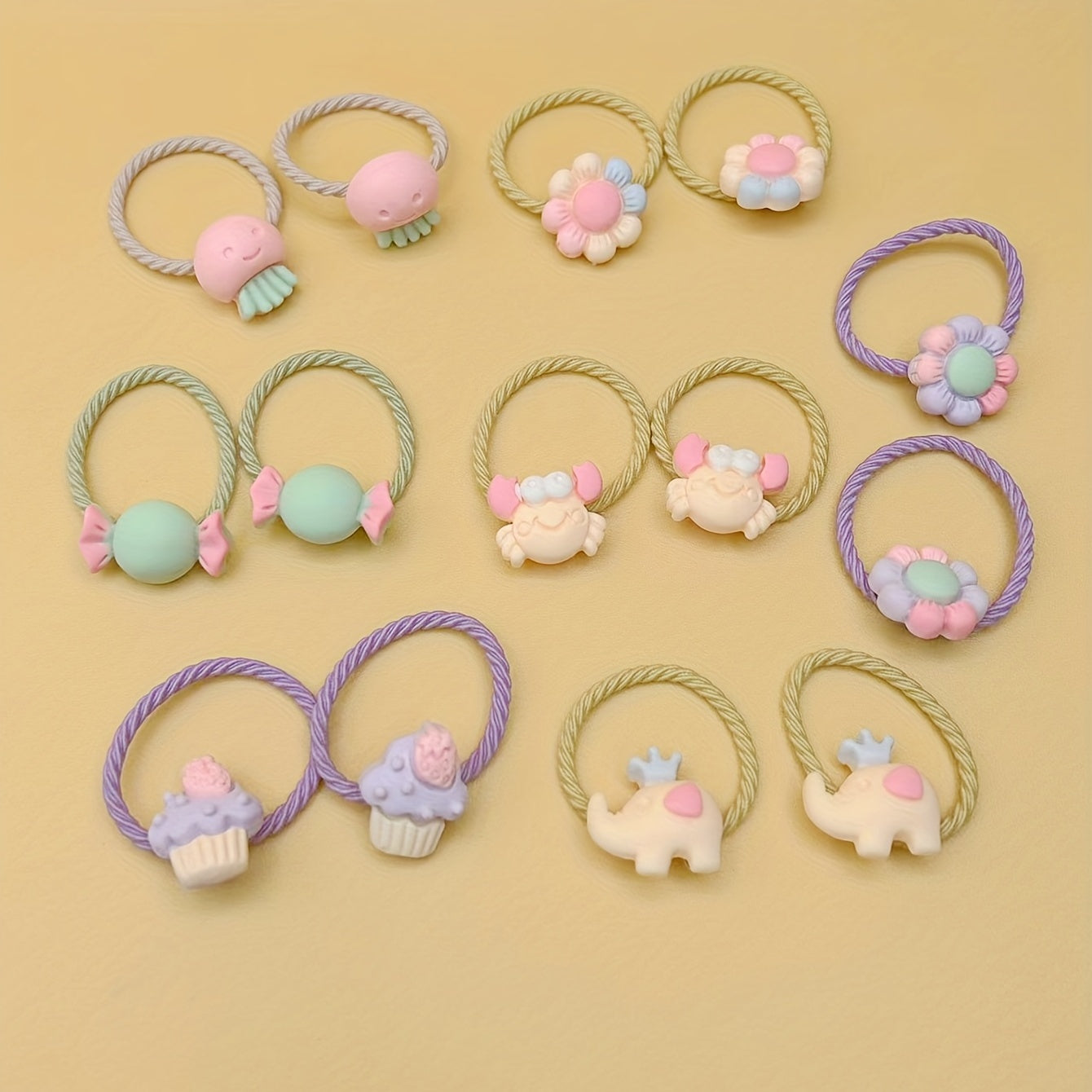 14pcs Baby Girls Hair Tie Headwear Head Rope Bracelet With Cartoon Decor