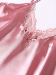 Satin Pajama Set V Neck Cami Top & Shorts Women's Sleepwear