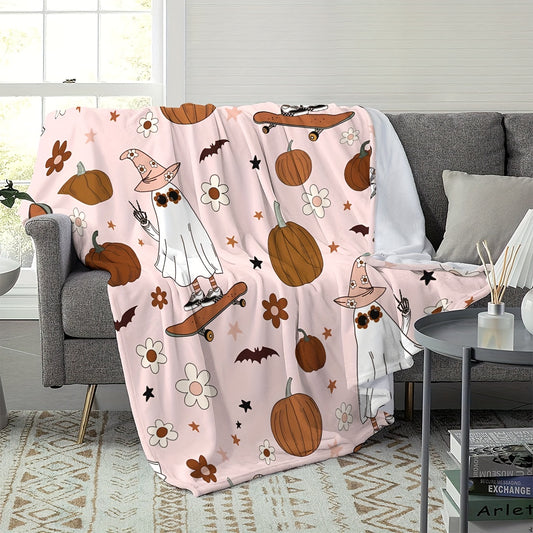 Retro Ghost Daisy Flannel Printed Blanket