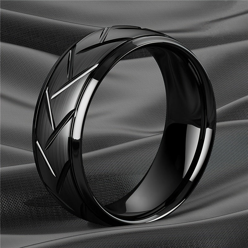 8MM High Titanium Steel Ring Men's Stainless Steel Wire Groove Tire Ring