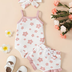 3pcs Baby Girls Floral Onesie & Shorts Set