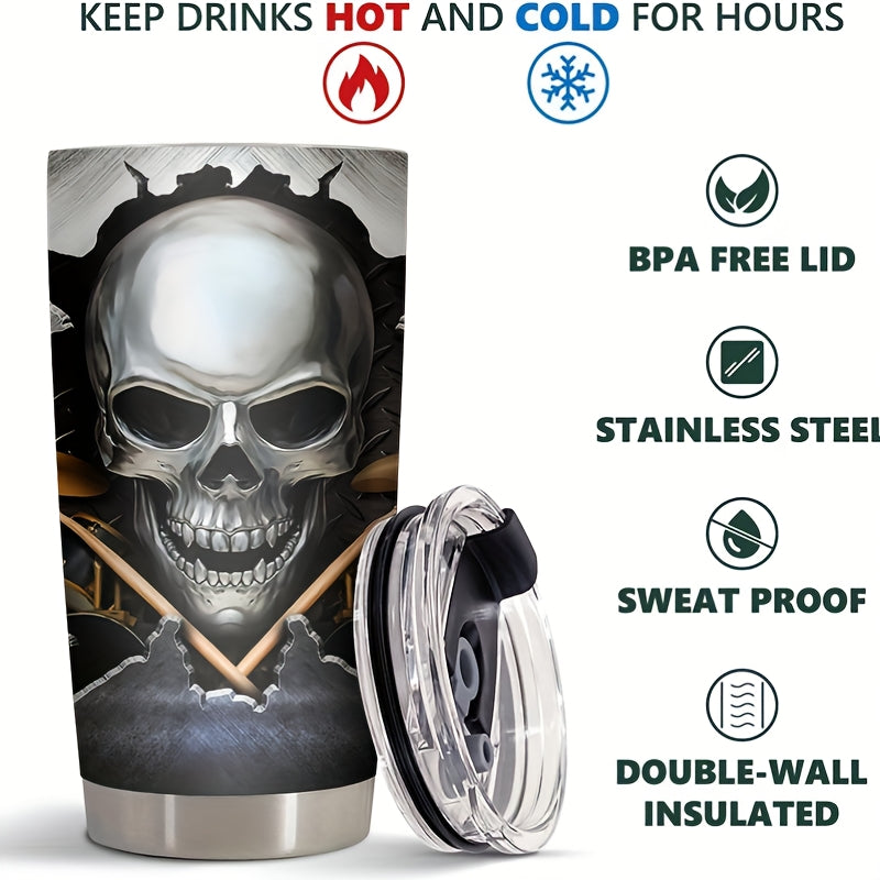 20oz Skull Drummer Tumbler Insulated Coffee Mug with Nutrition Facts Label