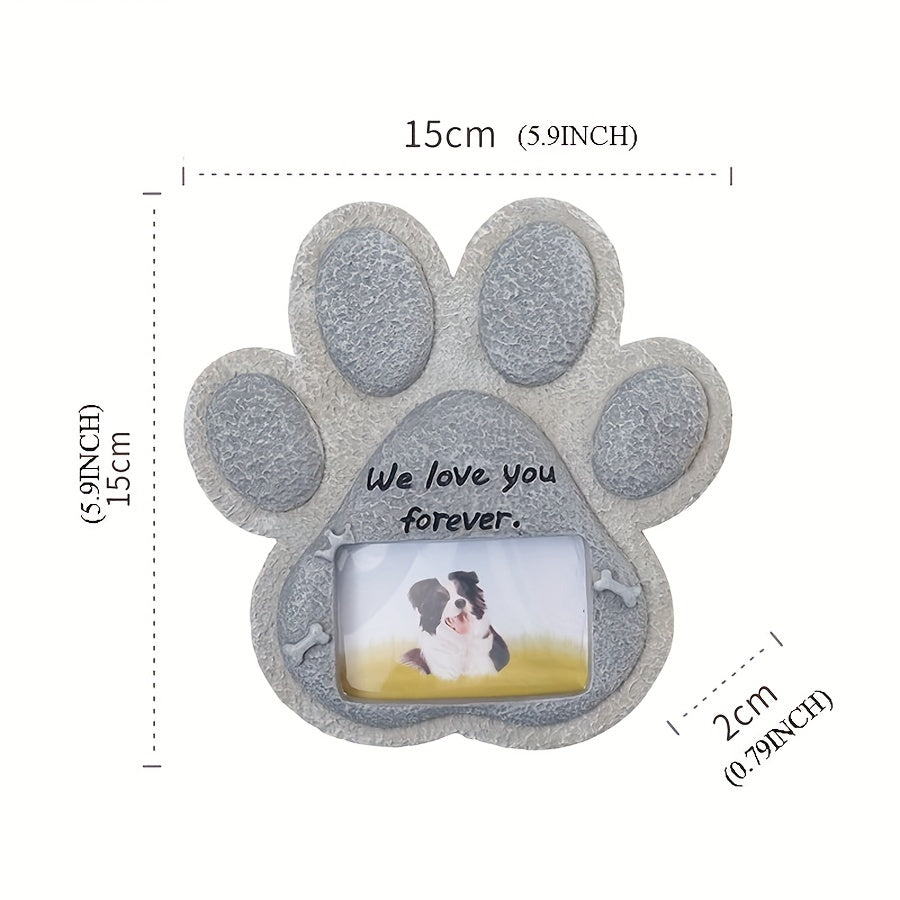 Paw Shaped Pet Memorial Stone with Photo Frame for Dogs or Cats