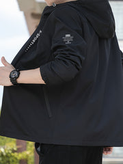 Men's Casual Hooded Zipper Windbreaker Jacket for Spring Fall