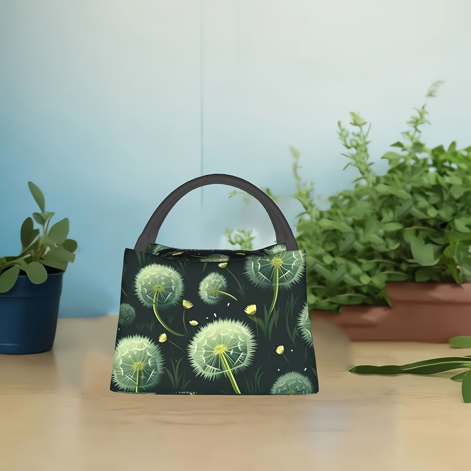 Dandelion Pattern Insulated Lunch Bag for Work and Picnics