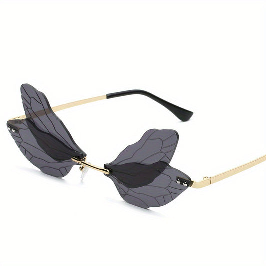 Dragonfly Wing Sunglasses Rimless Glasses Metal Temple Eyewear