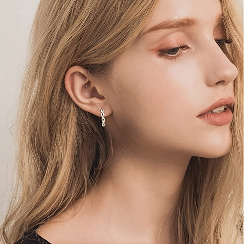 925 Silver Oval Hoop Earrings 14K Plated Zircon Accessory