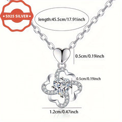 925 Silver Clover Pendant with Heart Charm for Everyday Wear