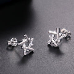 925 Silver Plated Star Stud Earrings Zircon Micro Paved Bridal Jewelry Women