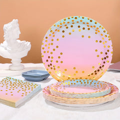 30pcs 10 Guest Party Supplies Disposable Tableware Set Pink Golden Decor