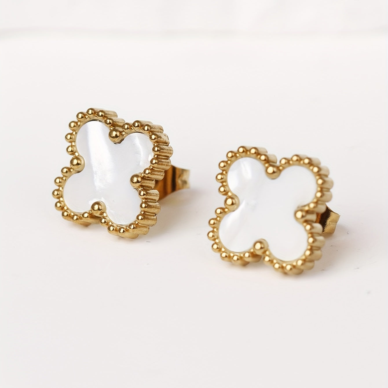 4 Leaf Clover Stud Earrings Minimalist Style Stainless Steel 14K Plated
