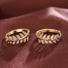 Leaf Shaped Hoop Huggie Earrings Inlaid Zircon 18K Plated