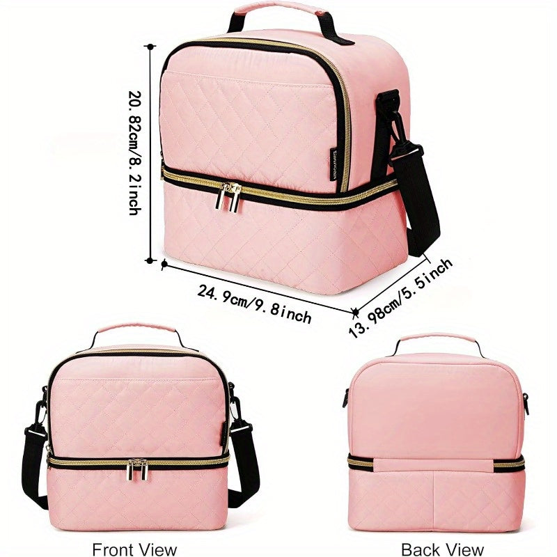 Pink Insulated Double Deck Cooler Lunch Bag for Women