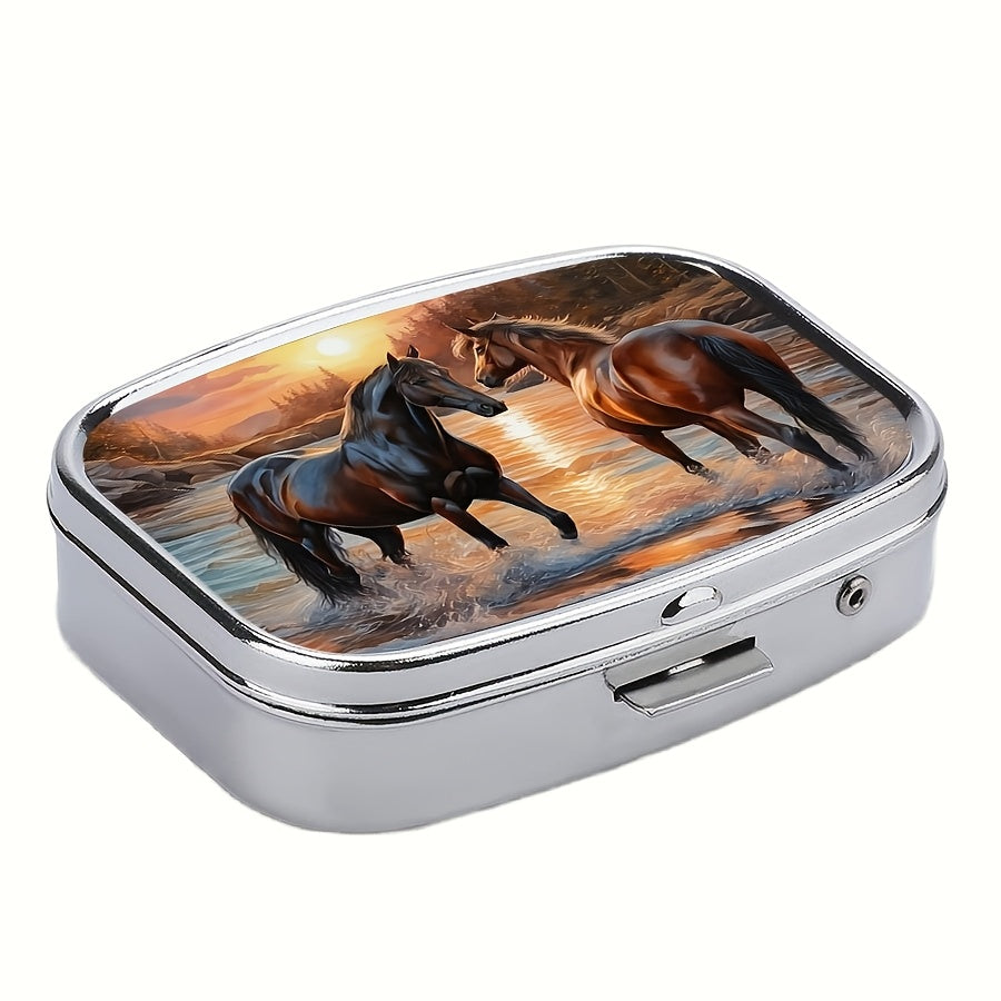 Horses in Water Pill Box Compact Organizer