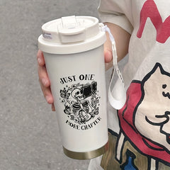 530ml Skeleton Coffee Cup Insulated Stainless Steel Dual Straws Hot & Cold