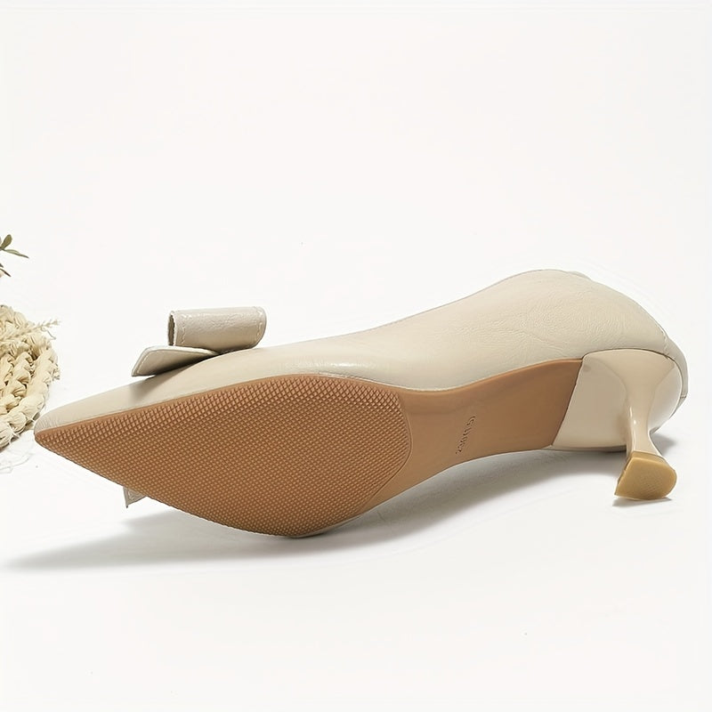 Women's Bowknot Court Pumps Pointed Toe Slip On Stiletto Heels