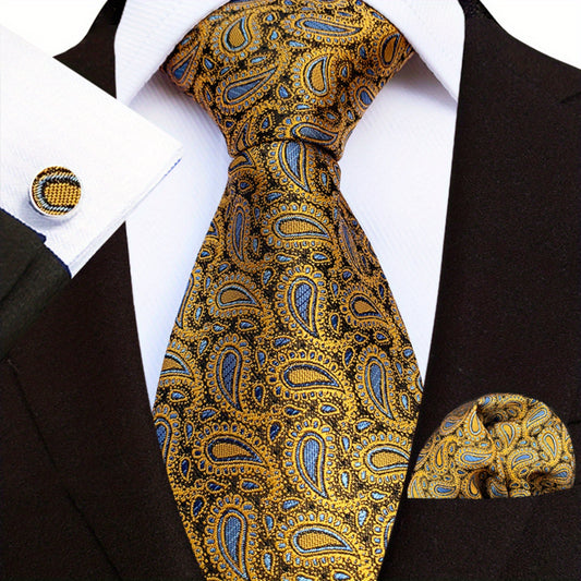 Men's Paisley Tie Jacquard Necktie Handkerchief Clip Set
