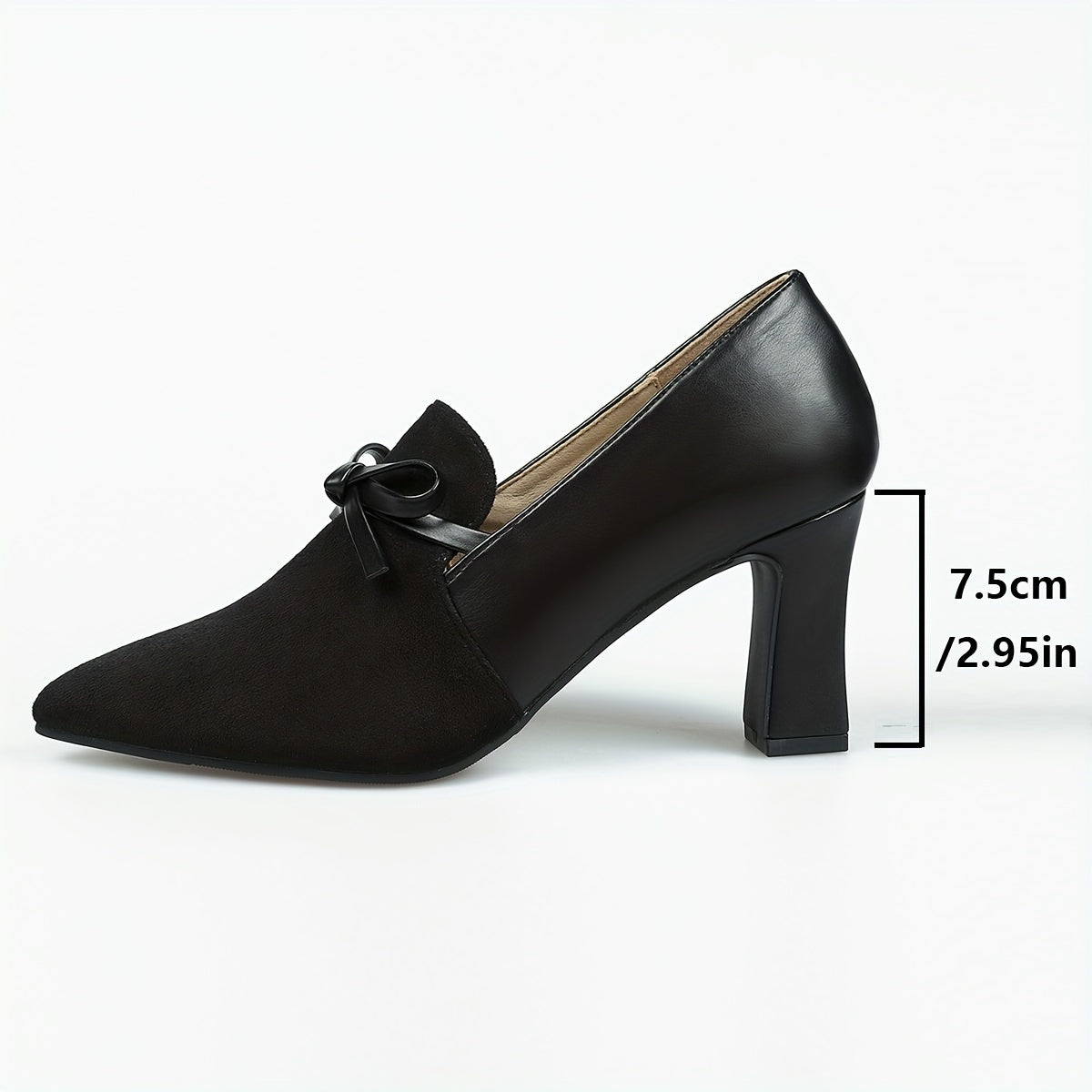 Women's Bowknot Court Pumps Pointed Toe Block Heels