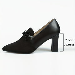 Women's Bowknot Court Pumps Pointed Toe Block Heels