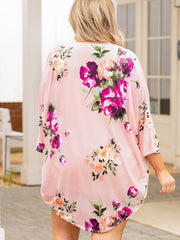 Floral Print Half Sleeve Open Front Cardigan