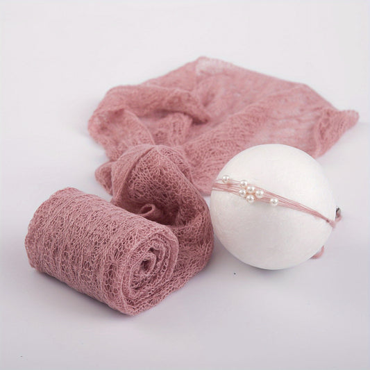2Pcs Baby Photography Set: Soft Knit Wrap Towel & Headwear