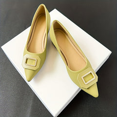Women's Pointed Toe Low Heels Slip On Buckle Decor Chunky Heels