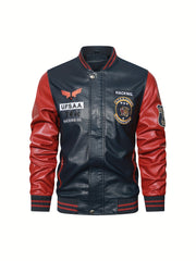 Men's Casual Zipper Baseball Collar PU Leather Jacket