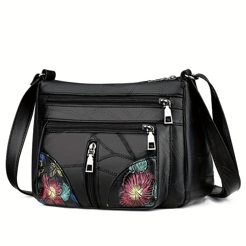 Vintage Flower Embossed Hobo Shoulder Bag Solid Crossbody Bag