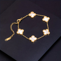 Lucky Clover Flower Pendant Necklace Gold Stainless Steel Adjustable Chain