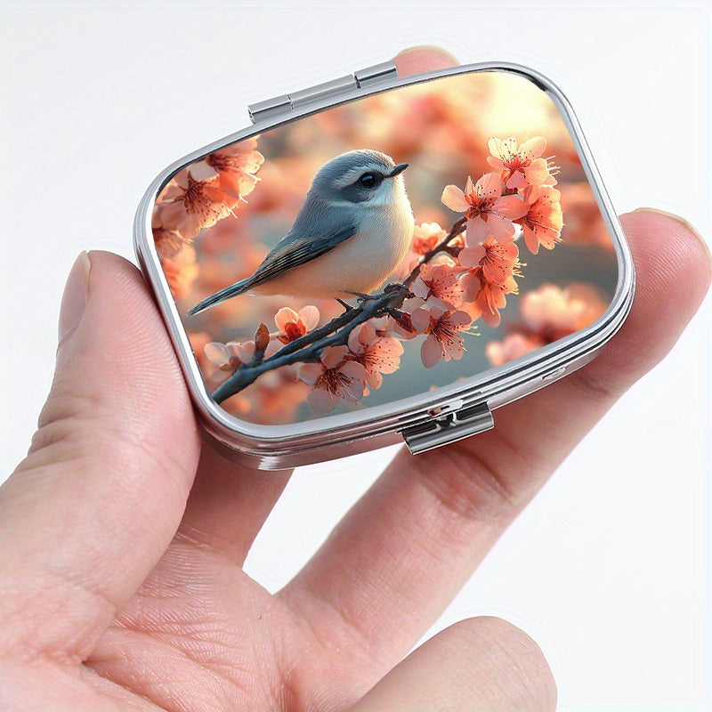 Compact 2 Compartment Pill Organizer with Bird Print