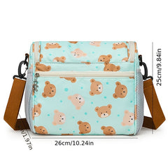 Beige Bear Print Diaper Bag - Spacious Crossbody Parent Bag