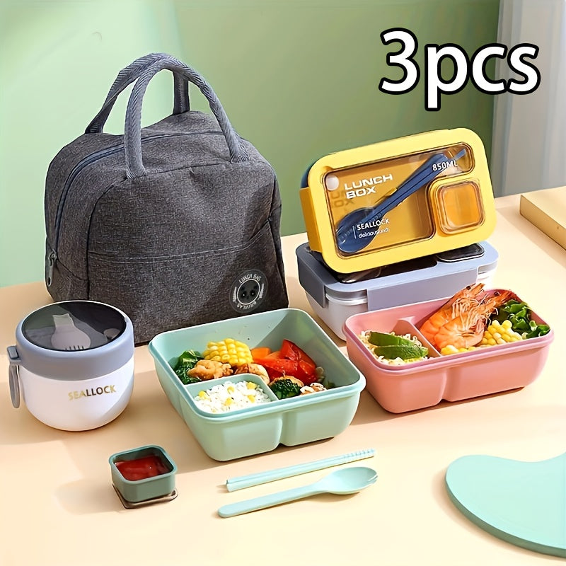3pcs Heart Leaf Lunch Box Set Insulated Bag Storage Bag Grey Pink Green