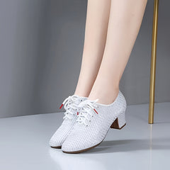 Women's Mesh Breathable Dance Shoes Chunky Heels Jazz Balloon Training Shoes