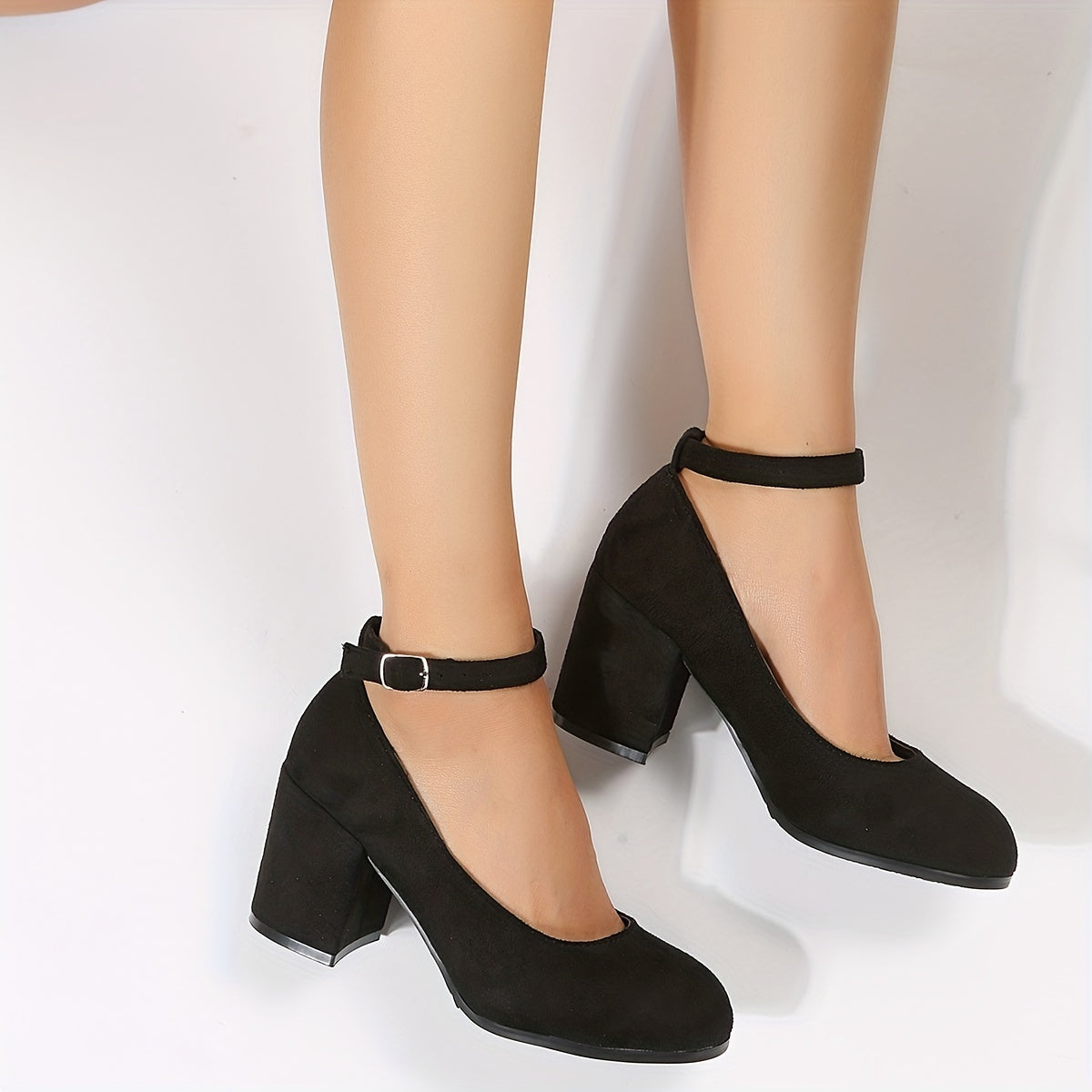 Women's Chunky Heels Buckle Strap Pumps Work Heels