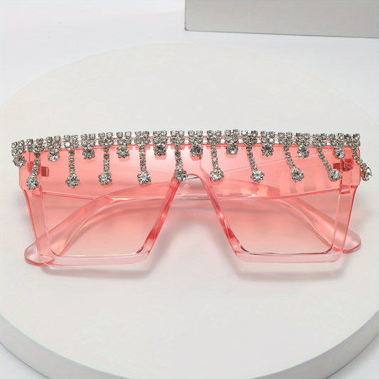 Y2K Square Frame Sunglasses Rhinestone Tassel Decor UV400