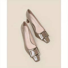 Women's Square Buckle Pumps Square Toe Chunky Heels