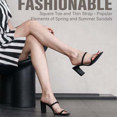 Women's Chunky Heel Square Toe Sandals High Heels Slip On